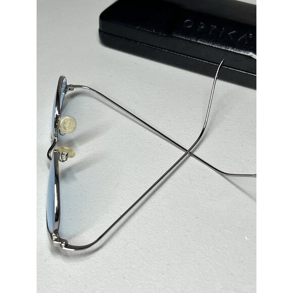 VTG Optica Geometric Wire Frame Sunglasses Silver Tone Metal Blue Lens + Case main image 6